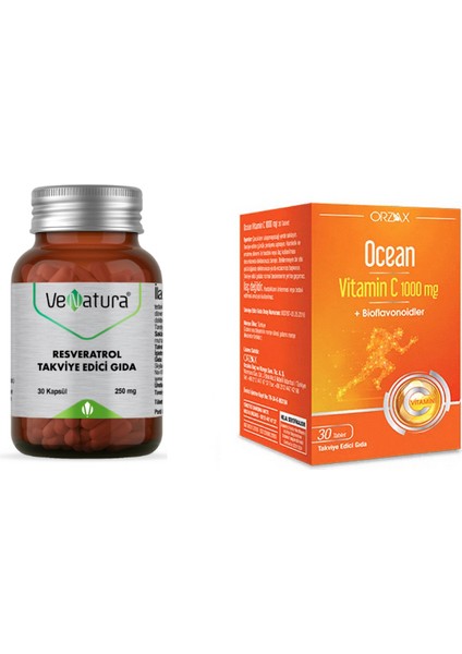 Resveratrol 250 Mg 30 Kapsül + C 1000 Mg 30 Tablet