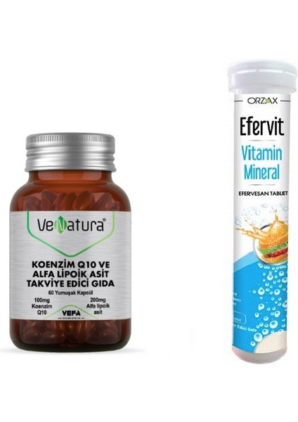 Koenzim Q10, Alfa Lipoik Asit 60 Kapsül + Mineral 20 Efervesan Tablet