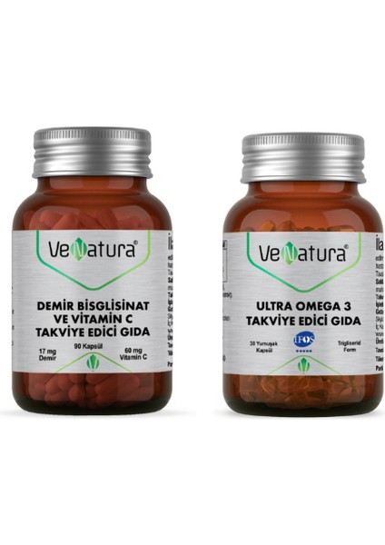Ultra Omega3 30 Kapsül + Demir Bisglisinat Vitamin C 90 Kapsül