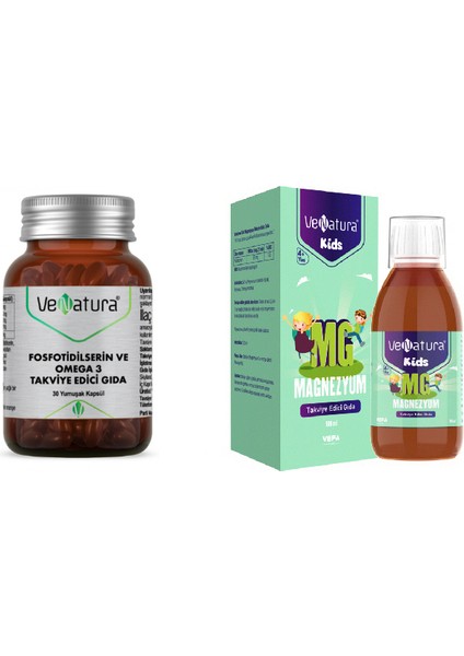 Fosfotidilserin ve Omega 3 30 Kapsül + Çocuklar Için Magnezyum 100 ml