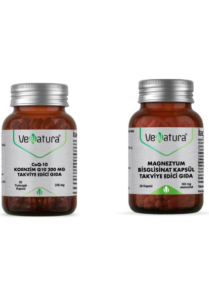 Koenzim Q10 200 Mg 30 Yumuşak Kapsül + Magnezyum Bisglisinat 60 Tablet