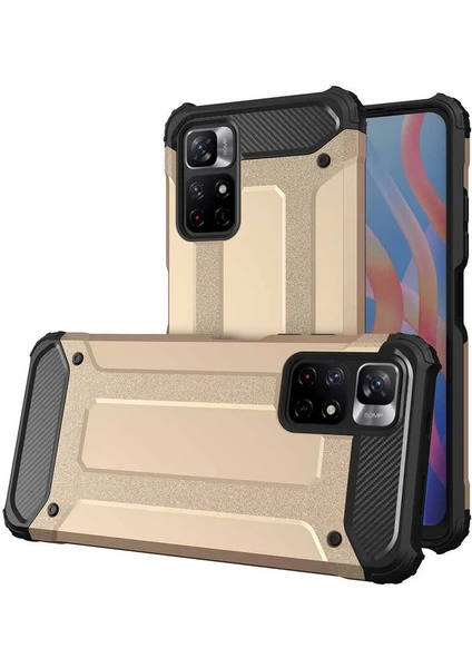 Caseart Xiaomi Poco M4 Pro 5g Kapak Çift Katmanlı Zırh Tank Kılıf - Gold