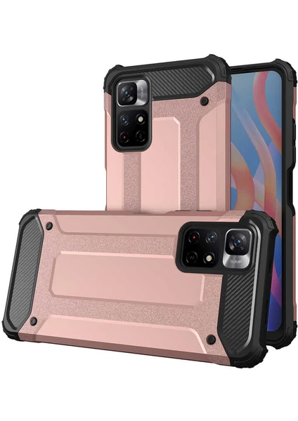 Caseart Xiaomi Poco M4 Pro 5g Kapak Çift Katmanlı Zırh Tank Kılıf - Rose Gold