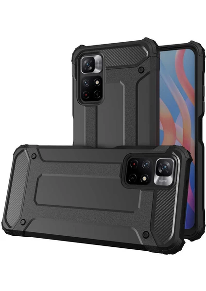 Caseart Xiaomi Poco M4 Pro 5g Kapak Çift Katmanlı Zırh Tank Kılıf - Siyah