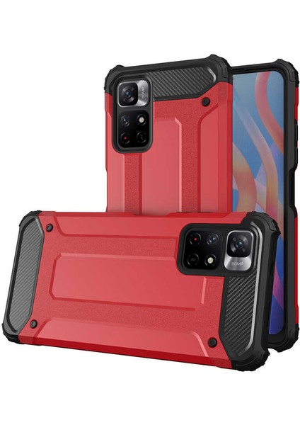 Caseart Xiaomi Poco M4 Pro 5g Kapak Çift Katmanlı Zırh Tank Kılıf - Kırmızı