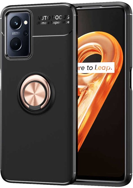 Oppo A96 4g Kılıf Renkli Yüzüklü Manyetik Silikon Kapak Siyah - Rose Gold