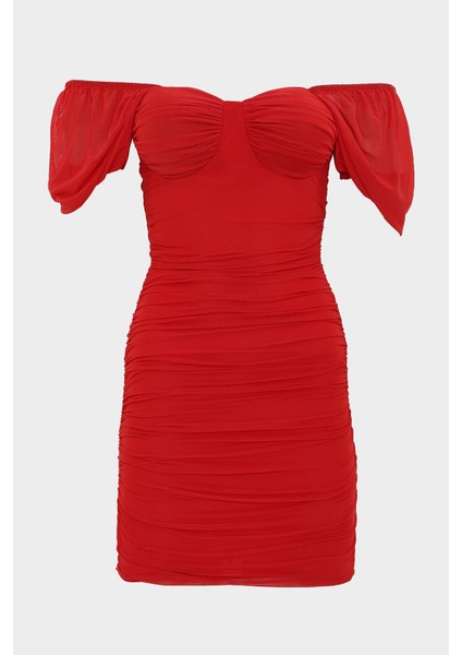 Balenli Drape Detaylı Likralı Tül Elbise fiyatları