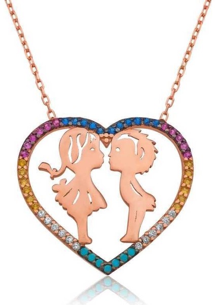 Gümüş Iki Aşık Kalpli Bayan Kolye