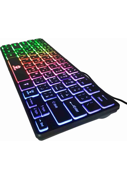 64 Tuş RGB Arkadan Aydınlatmalı Arapça USB Klavye (28x11 cm) MK515