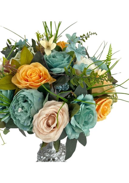 Yapay Çiçek ve Latex Aranjmanı Metal Gümüş Renk Vazolu Masa Üstü Çiçeği Arajman modelleri