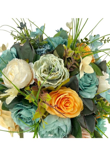 Yapay Çiçek ve Latex Aranjmanı Metal Gümüş Renk Vazolu Masa Üstü Çiçeği Arajman indirimleri