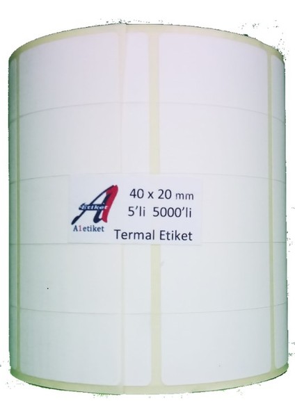 Etiket 50.000 Adet 40 x 20 mm Termal Barkod Etiketi 5 Etiket Yan Yana