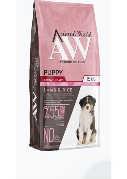 Animal World Kuzu Etli Pirinçli Yavru Köpek Maması 15 kg