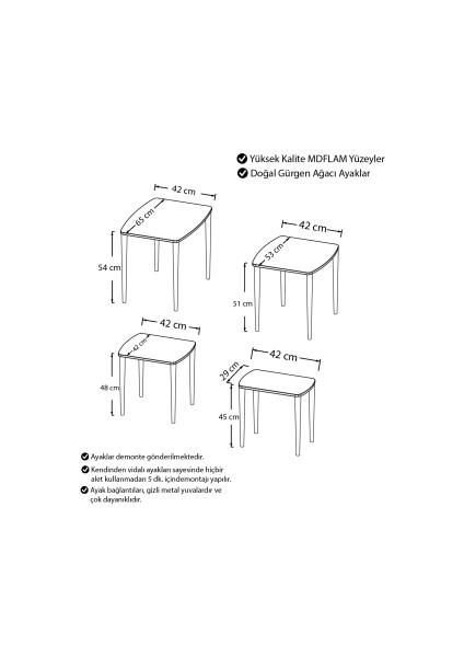 Hera Mdf 1.sınıf 4lü Zigon Sehpa Takımı