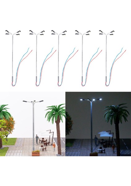 Model Tren Lamba Sokak Işıkları Lamppost Ho Oo Modelleri Düzeni Dört Kafa 1:75 Beyaz (Yurt Dışından)