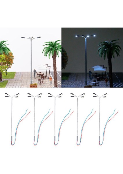 5x Model Tren Lamba Post Sokak Işıkları Lamppost Ho Oo Ölçekli Modeller 4 Kafaları 1:75 Sıcak Beyaz (Yurt Dışından) fiyatları
