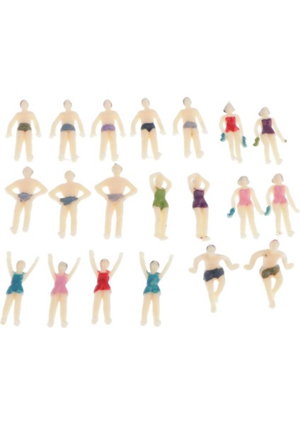 1:75 Oo Ölçekli Plaj Yüzücü Renkli Boyalı Erkek ve Kadın Rakamlar Modeli 20 Adet (Yurt Dışından)