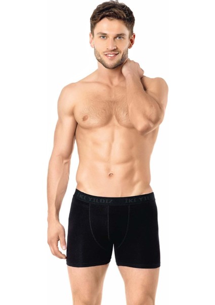 Erkek Siyah Likralı Pamuk Penye Boxer 12020 6'lı