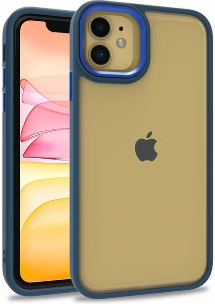 Caseart Apple iPhone 11 Kapak Metal Kamera Korumalı Arkası Şeffaf Silikon Kılıf - Mavi