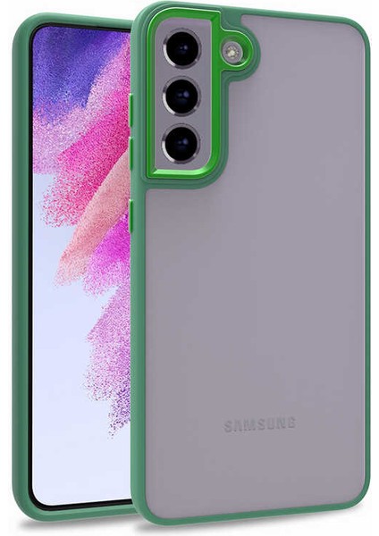 Samsung Galaxy S21 Fe Kapak Metal Kamera Korumalı Arkası Şeffaf Silikon Kılıf - Yeşil