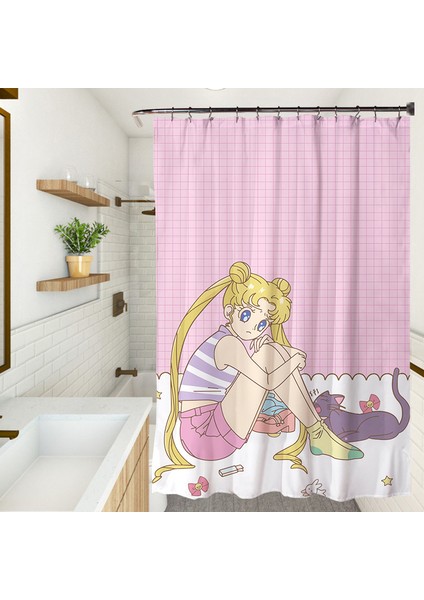 180X180CM Desenli Su Geçirmez Banyo Perdesi - Pembe (Yurt Dışından)