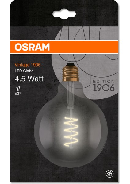 Vintage 1906 Led Globe 4W Sarı Işık E-27 140lm Smoke Ampul