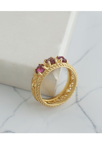 925 Ayar Altın Kaplama Otantik Telkari Turmalin Taşlı Alyans Kadın Gümüş Yüzük indirimleri