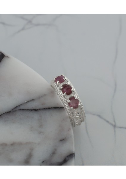 925 Ayar Otantik Telkari Doğal Turmalin Taşlı 3 Taşlı Alyans Kadın Gümüş Yüzük indirimleri