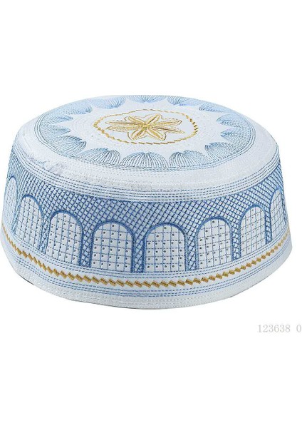 Erkekler Için Pamuk Nakışlı Namaz Şapkası - Mavi (Yurt Dışından)