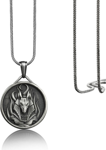 Gotik Anubis Madalyon Gümüş Kolye