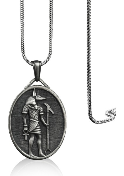Mısır Tanrısı Anubis Madalyon Gümüş Kolye