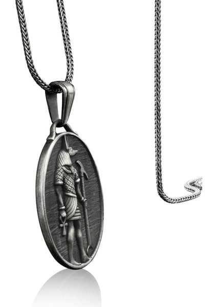 Mısır Tanrısı Anubis Madalyon Gümüş Kolye