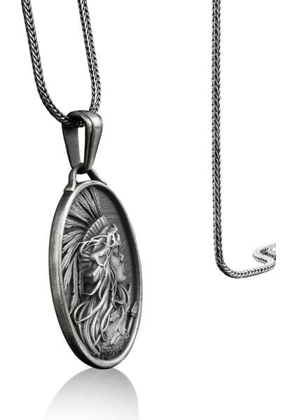 Kızılderili Kadın Madalyon Gümüş Kolye fiyatları