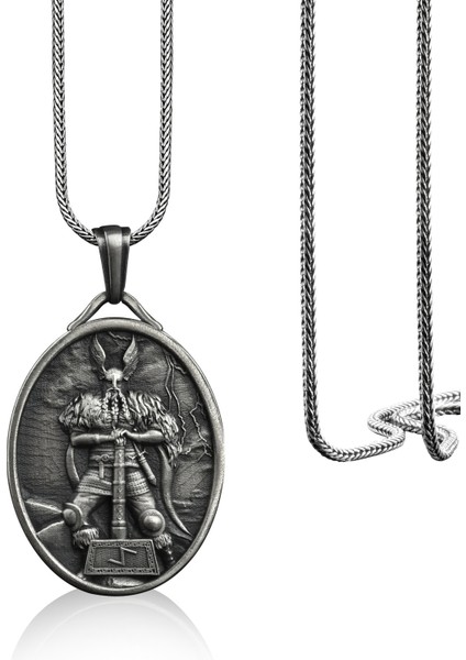 Thor ve Mjöllnir Madalyon Gümüş Kolye