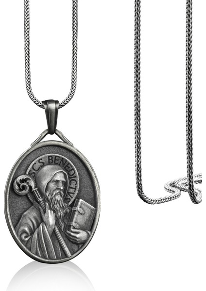Nursialı Aziz Benedict Madalyon Gümüş Kolye