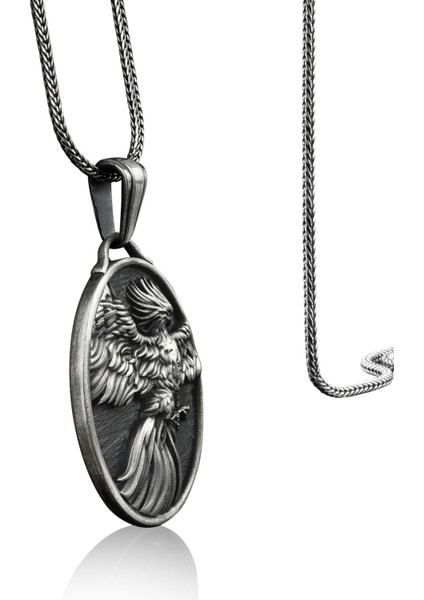 Kanatlı Anka Kuşu Madalyon Gümüş Kolye fiyatları