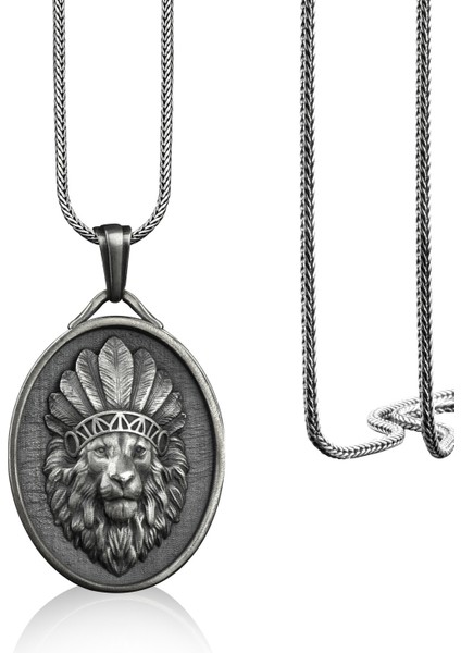 Kızılderili Aslan Madalyon Gümüş Kolye