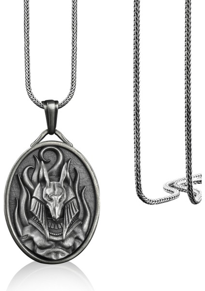 Mısır Tanrısı Anubis Madalyon Gümüş Kolye