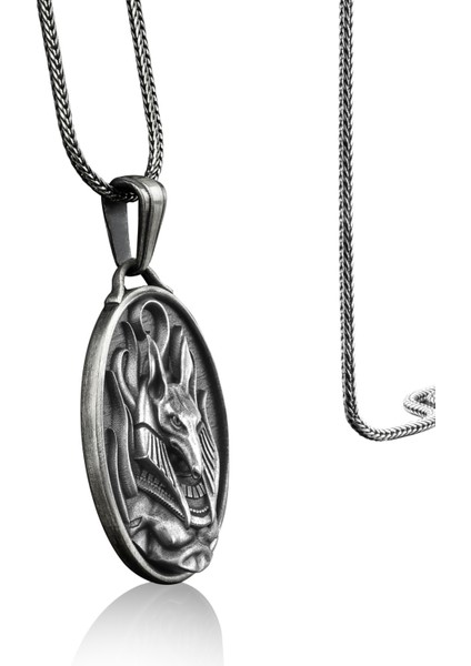 Mısır Tanrısı Anubis Madalyon Gümüş Kolye