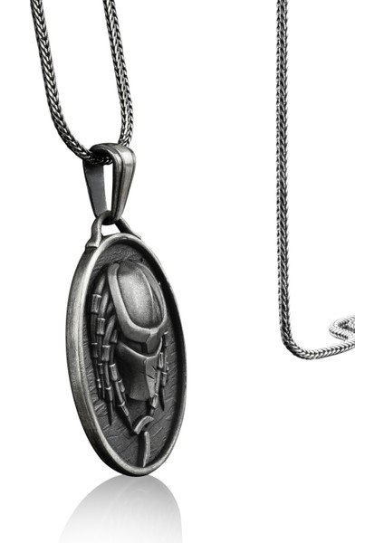 Alien Predator Mask Madalyon Gümüş Kolye