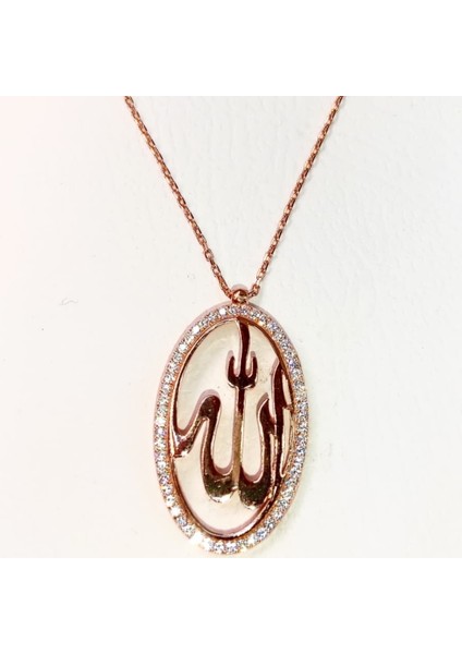 Büyük Allah Yazılı Rose Gümüş Kolye