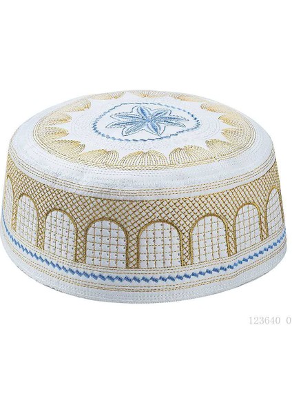 Erkekler Için Pamuk Nakışlı Namaz Şapkası - Sarı (Yurt Dışından)