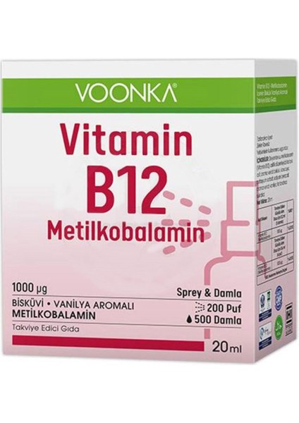 Vitamin B12 Metilkobalamin Oral Sprey Damla 20 ml