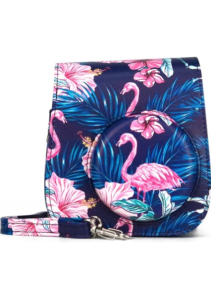Fujifilm Instax Mini 11 Için Flamingo Desenli Kamera Çantası Siyah Arka Plan (Yurt Dışından)