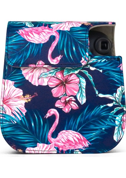 Fujifilm Instax Mini 11 Için Flamingo Desenli Kamera Çantası Siyah Arka Plan (Yurt Dışından)