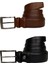 Hakiki Deri 2'li Set 3,5 cm Kumaş Pantolon Kemeri; Siyah, Kahverengi 3