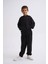 Organik Kapüşonlu Uzun Kollu Erkek Çocuk Sweatshirt - Siyah - 8-10 2