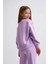 Organik Uzun Kollu Kız Çocuk Sweatshirt - Lila - 8-10 3