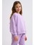 Organik Uzun Kollu Kız Çocuk Sweatshirt - Lila - 8-10 5