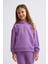 Organik Kapüşonlu Uzun Kollu Kız Çocuk Sweatshirt - Mor - 10-12 4